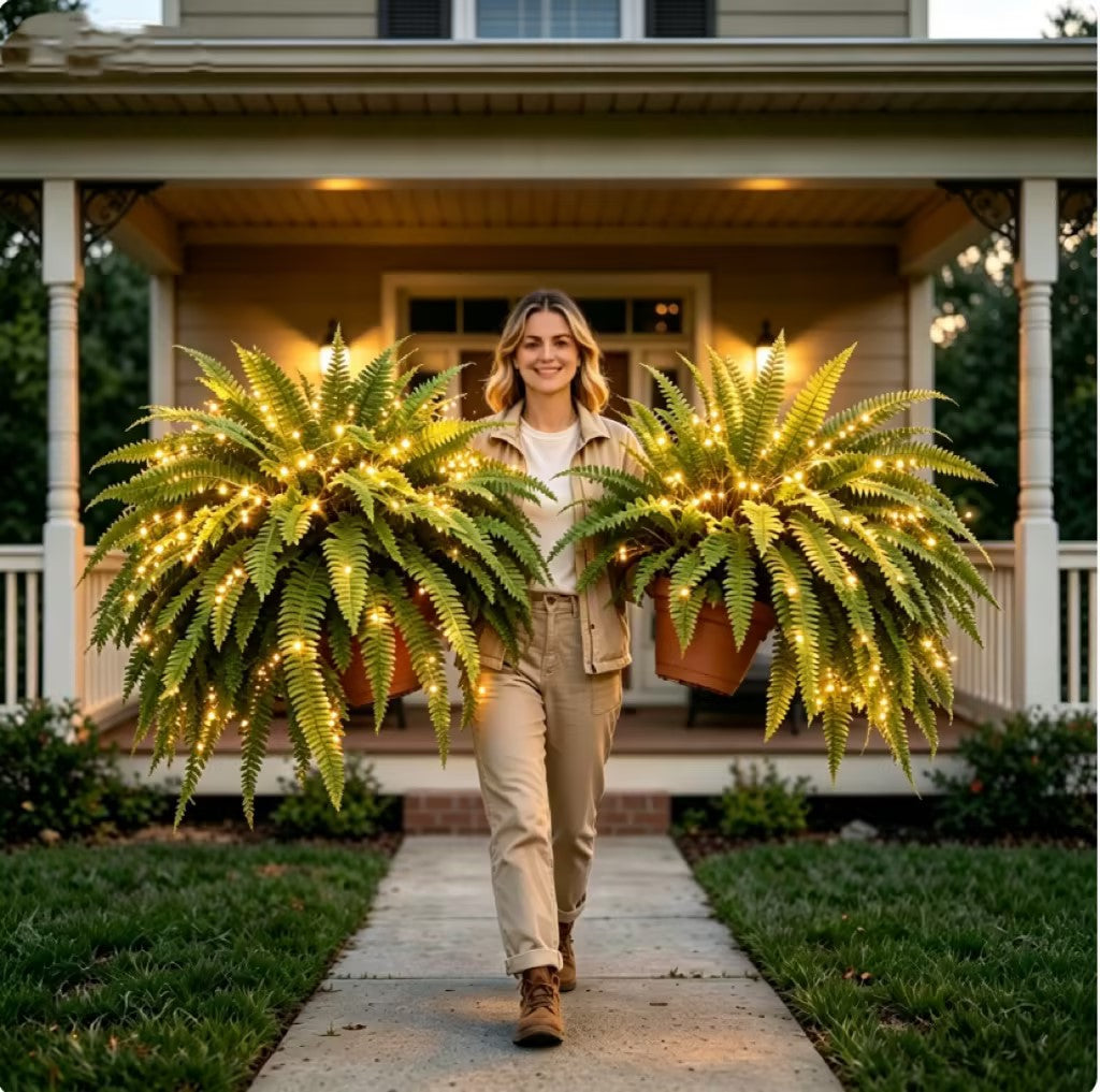 🌿 Glowing 88-Branch Boston Ferns with Lights – 48" long • 30" wide Zero Watering, Zero Maintenance