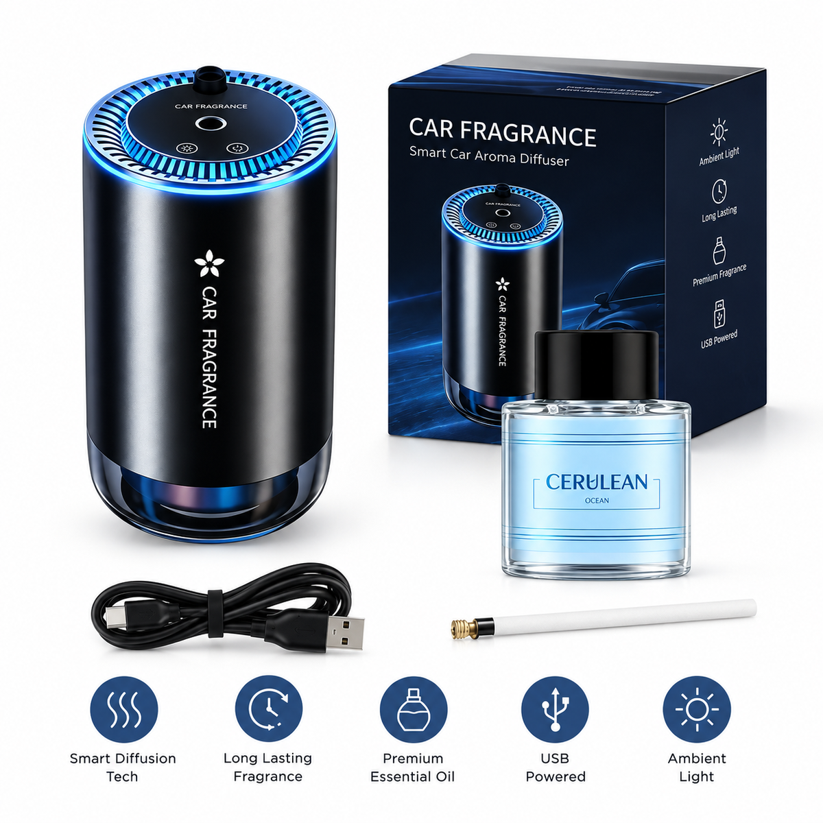 ✨ Smart Car Diffuser with RGB Ambient Light & Star Projector