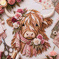 ⏰LAST DAY 49% OFF - 🐮💐🌸 Birth Flower Highland Cow 3D Layered Fabric Art DIY Kit | Complete Kit Included