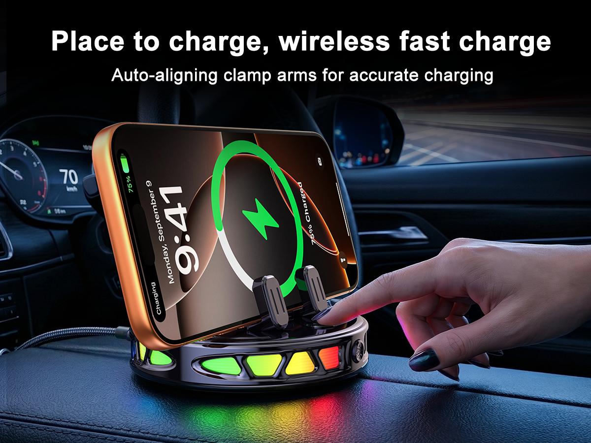 🔥 2026 Upgraded RGB Wireless Charging Car Phone Holder – 360° Rotating