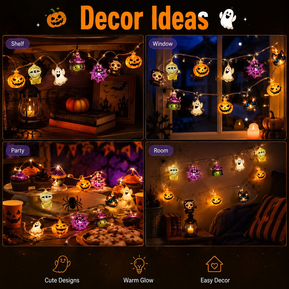 🔥49% OFF🎃Halloween USB LED String Lights👻 Pumpkin Witch Ghost Home Decor✨