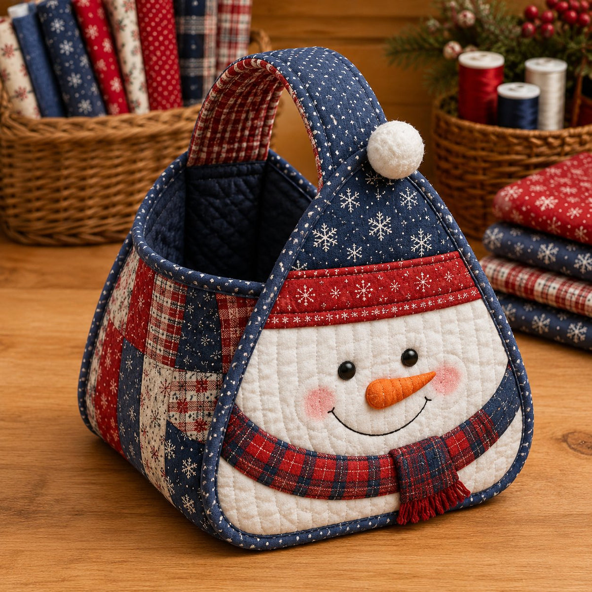 🎄 Christmas Quilted Carry Basket – DIY Sewing Kit & Finished Basket 🎁