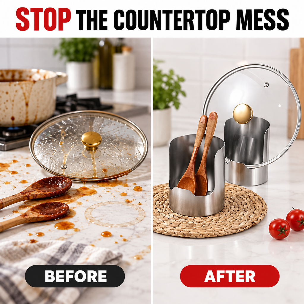 Stainless Steel Spoon & Lid Rest – Keep Counters Clean While Cooking