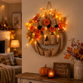 🎉🎃✨ Lighted Burlap Pumpkin Wreath
