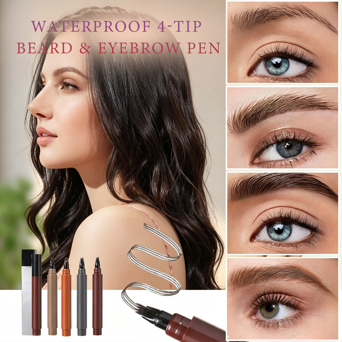 ✨✏️ Waterproof 4-Tip Beard & Eyebrow Pen – Smudge-Proof, Natural Look & Long-Lasting 🌟