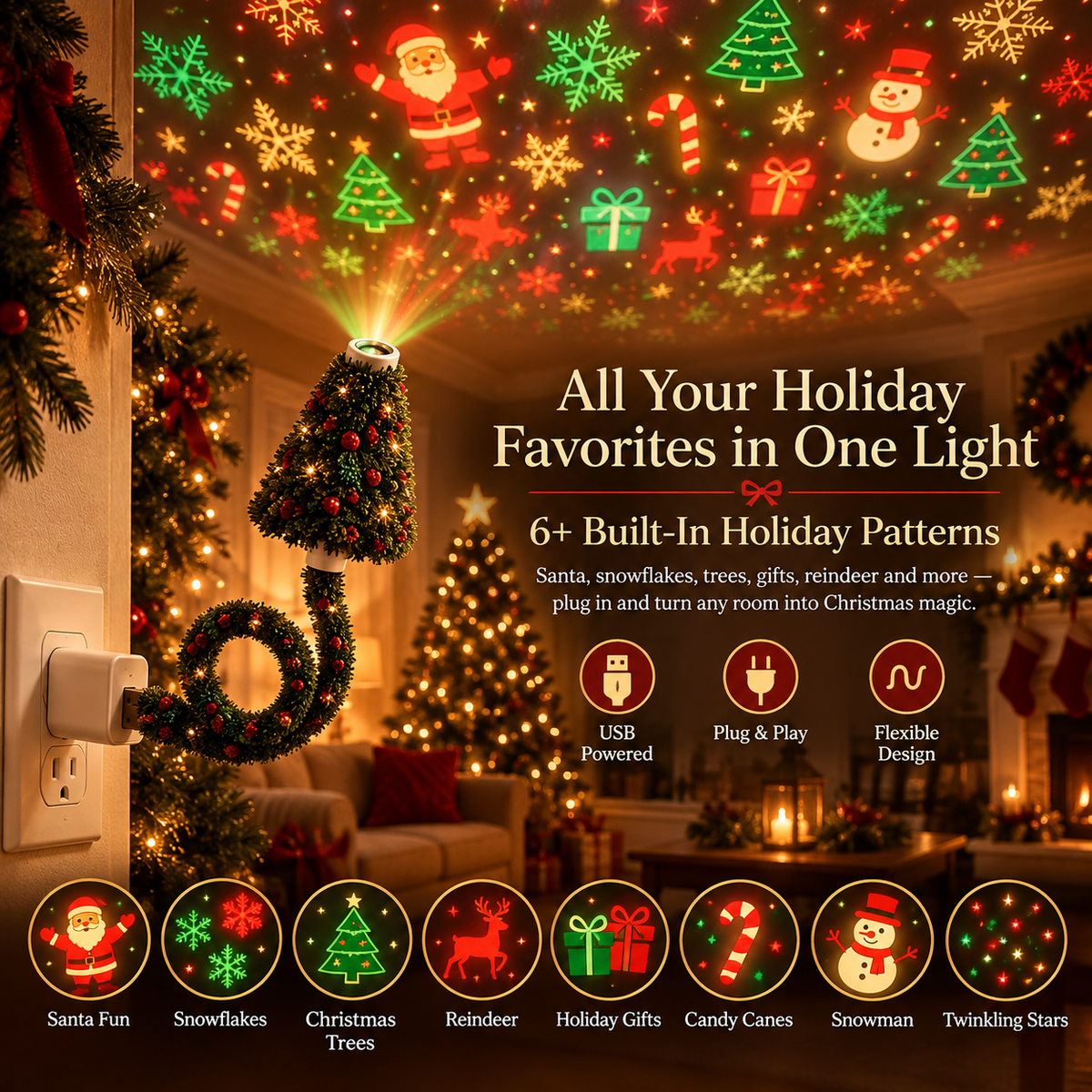 🎄 Plug In the Christmas Magic ✨ Mini Tree Projector Light with 6+ Festive Patterns