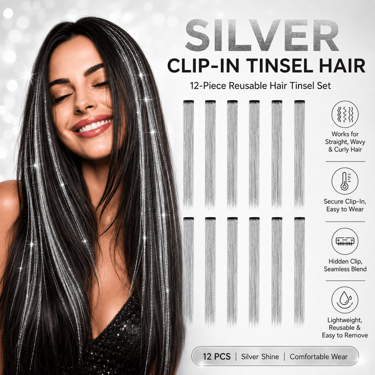 ✨Clip-In Tinsel Hair Extensions – Create Fun, Colorful Hair In Minutes