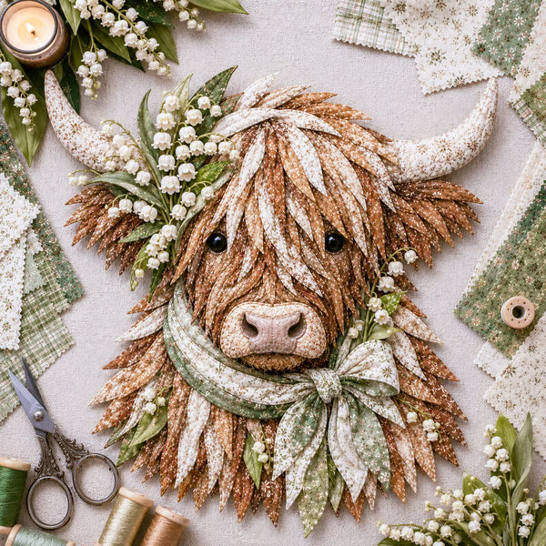 🐮💐🌸 Birth Flower Highland Cow 3D Layered Fabric Art DIY Kit | Complete Kit Included