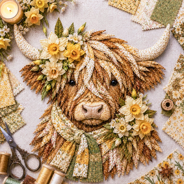🐮💐🌸 Birth Flower Highland Cow 3D Layered Fabric Art DIY Kit | Complete Kit Included