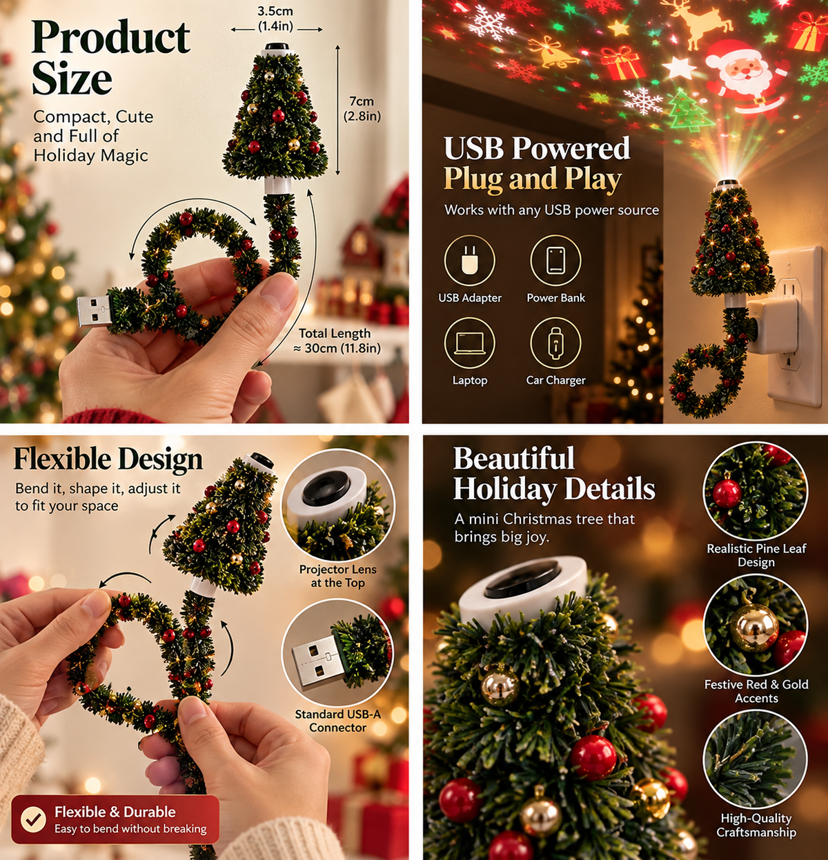 🎄 Plug In the Christmas Magic ✨ Mini Tree Projector Light with 6+ Festive Patterns