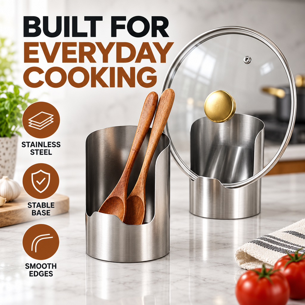 Stainless Steel Spoon & Lid Rest – Keep Counters Clean While Cooking