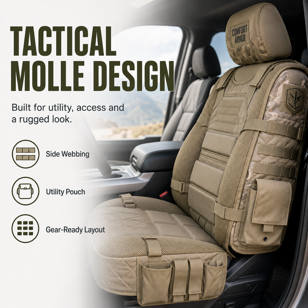 🚙Tactical MOLLE Car Seat Cover Organizer – Rugged Protection & Smart Storage