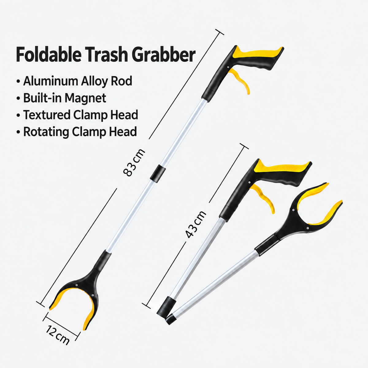 🔥 Foldable Grabber Reacher Tool – 83cm/109cm Long Reach Pickup Claw with Magnetic Tip