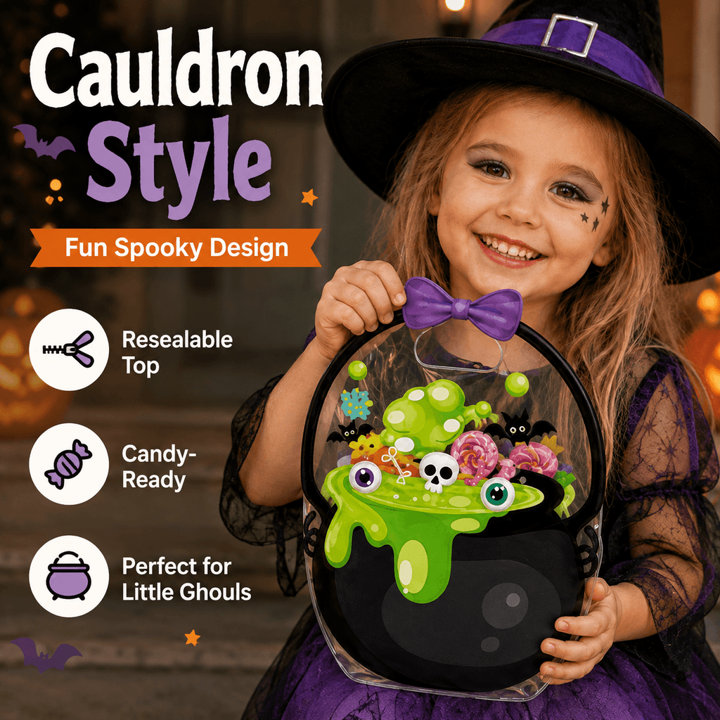 Pack Pumpkin Halloween Treat Bags – Resealable Clear Party Favour Bags with Handles