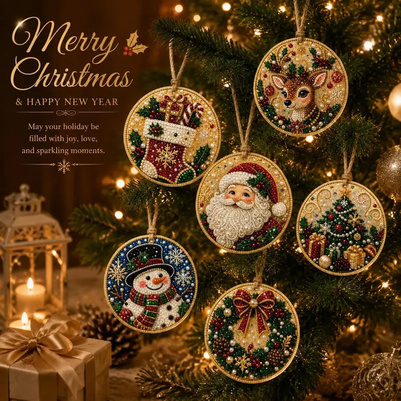6Pcs/12Pcs Christmas DIY Diamond Painting Ornaments Kit