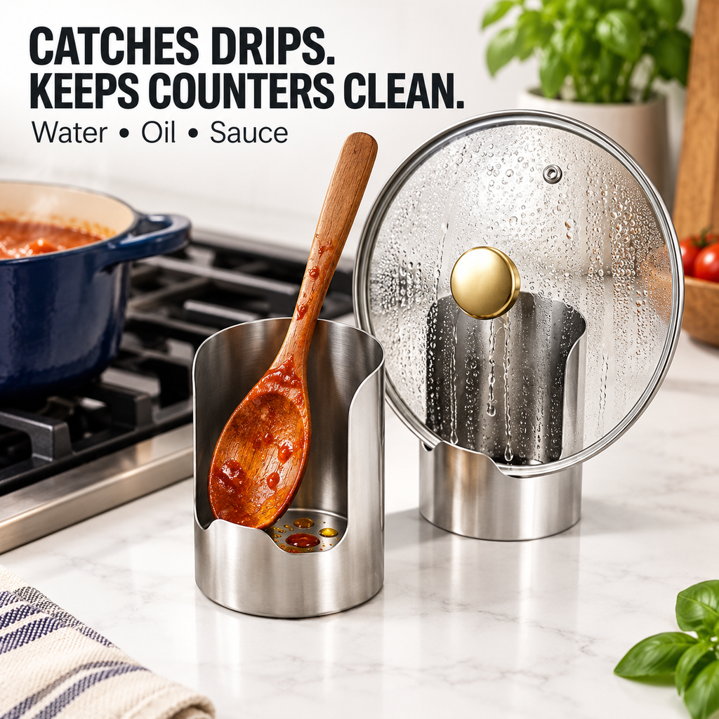 Stainless Steel Spoon & Lid Rest – Keep Counters Clean While Cooking