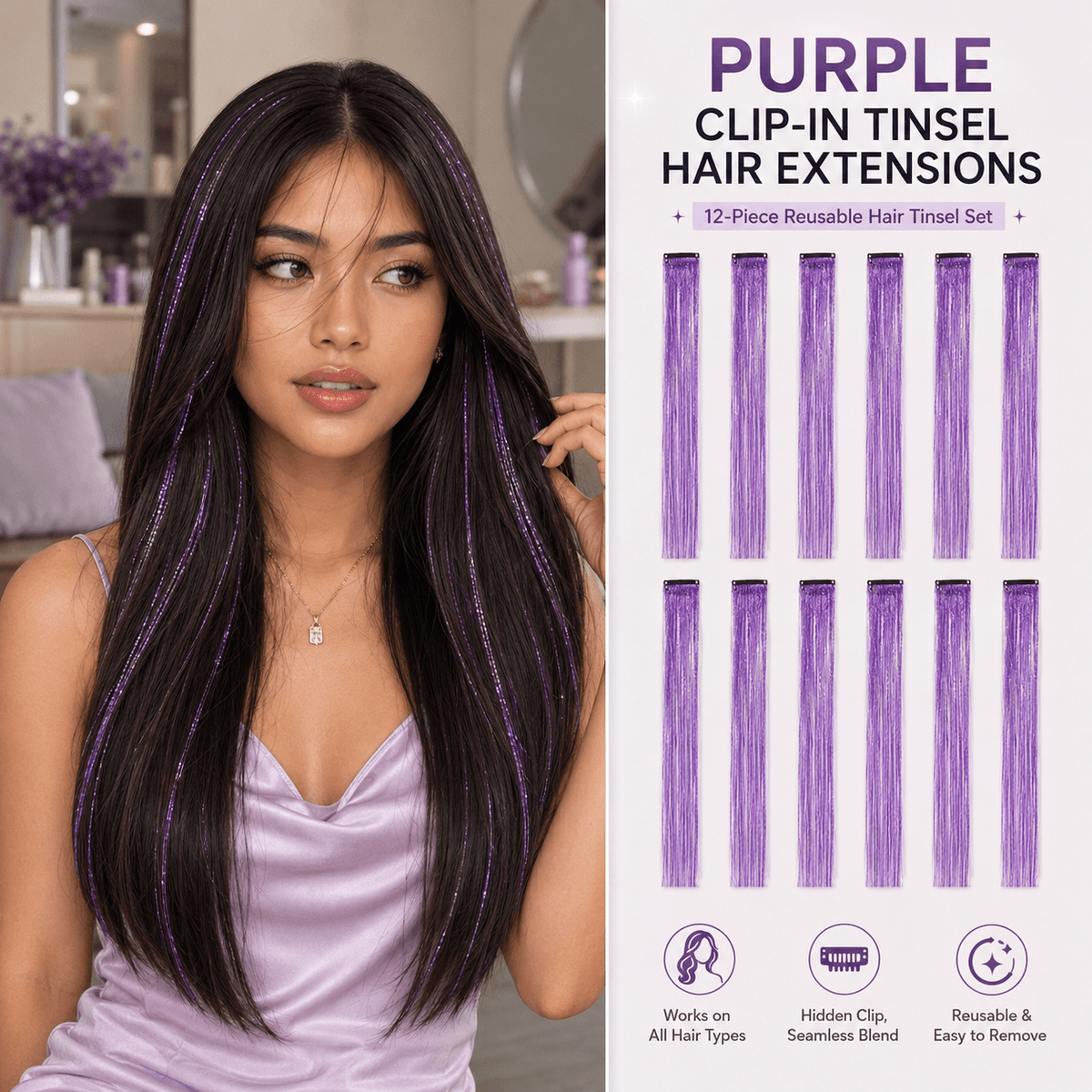 ✨Clip-In Tinsel Hair Extensions – Create Fun, Colorful Hair In Minutes