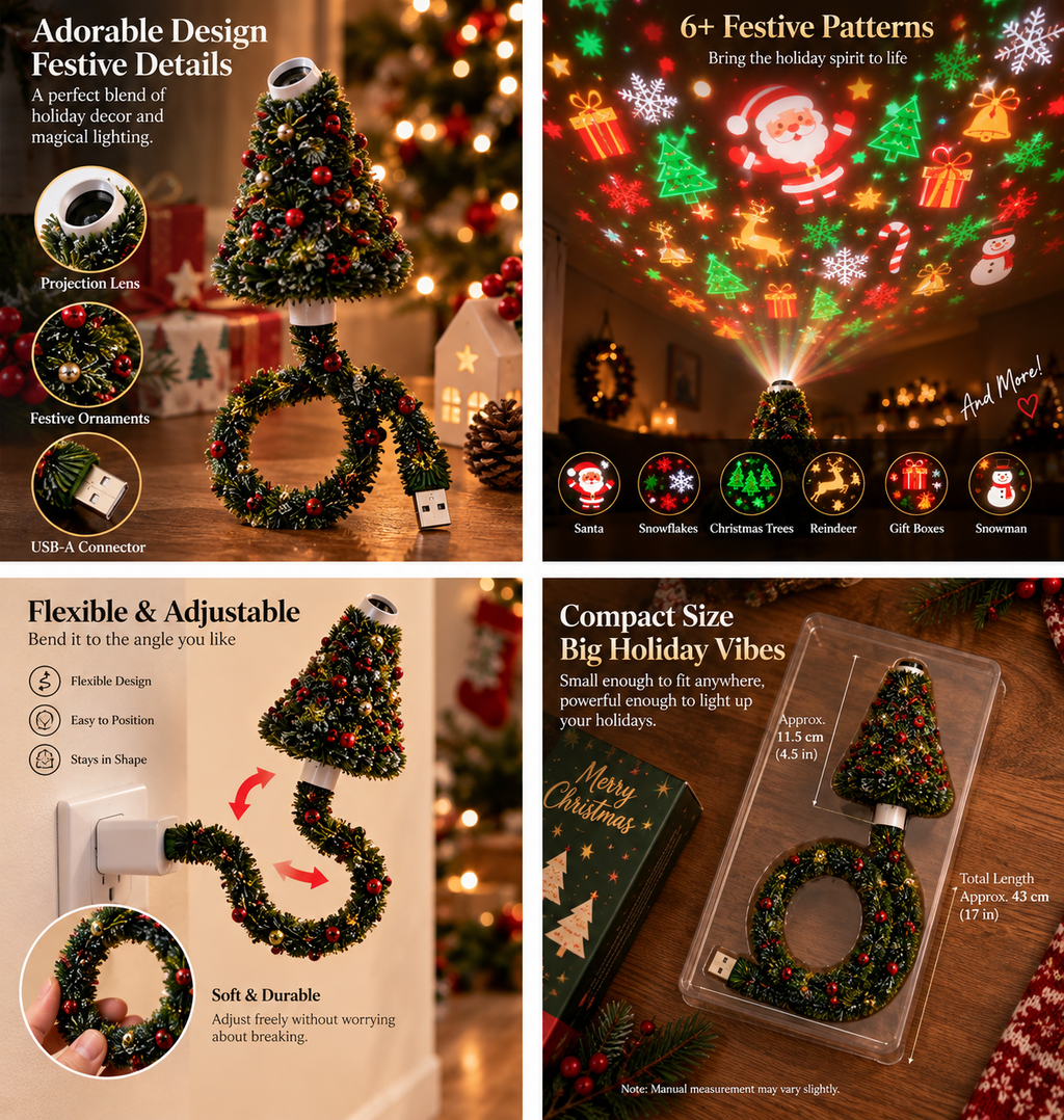 🎄 Plug In the Christmas Magic ✨ Mini Tree Projector Light with 6+ Festive Patterns