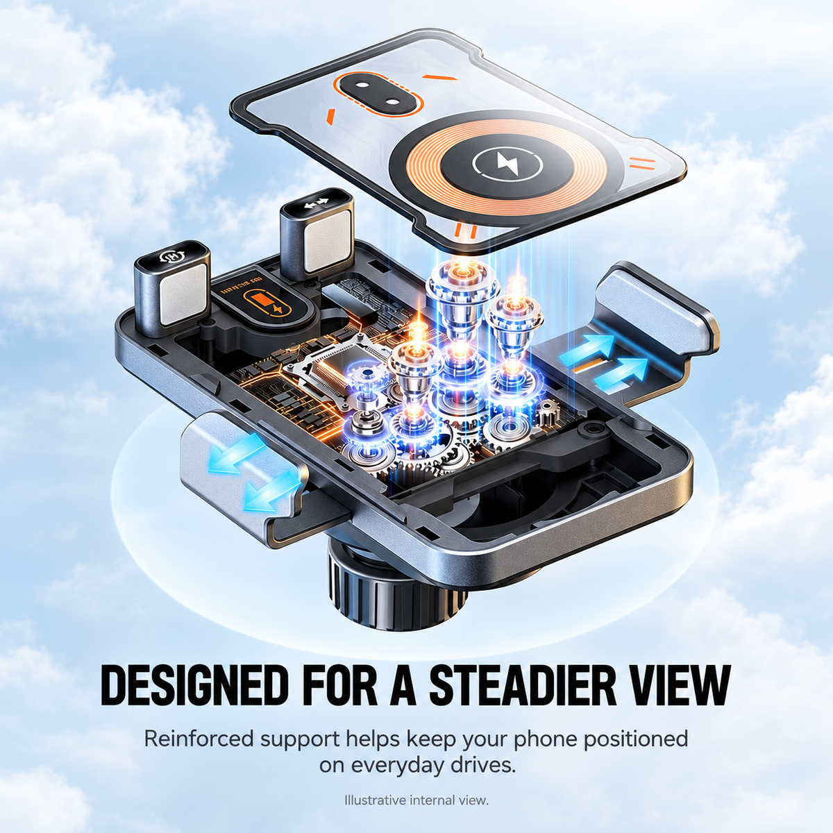 ⚡Smart 2-in-1 Car Phone Mount – 15W Wireless Charging & Auto-Rotating Grip
