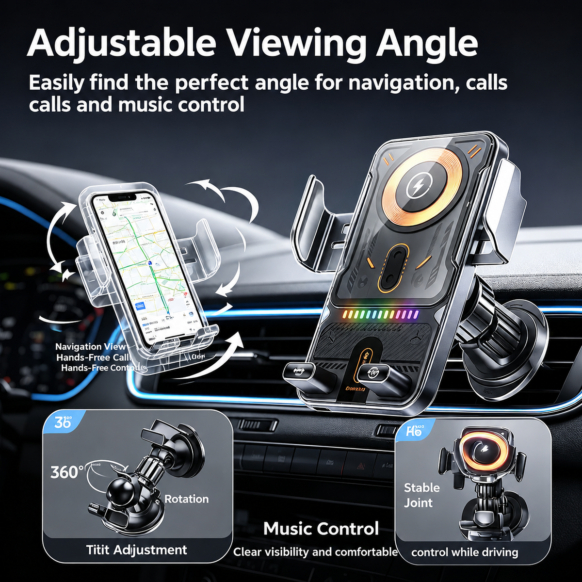 Auto-Clamping Car Wireless Charger, 15W Qi Fast Charging