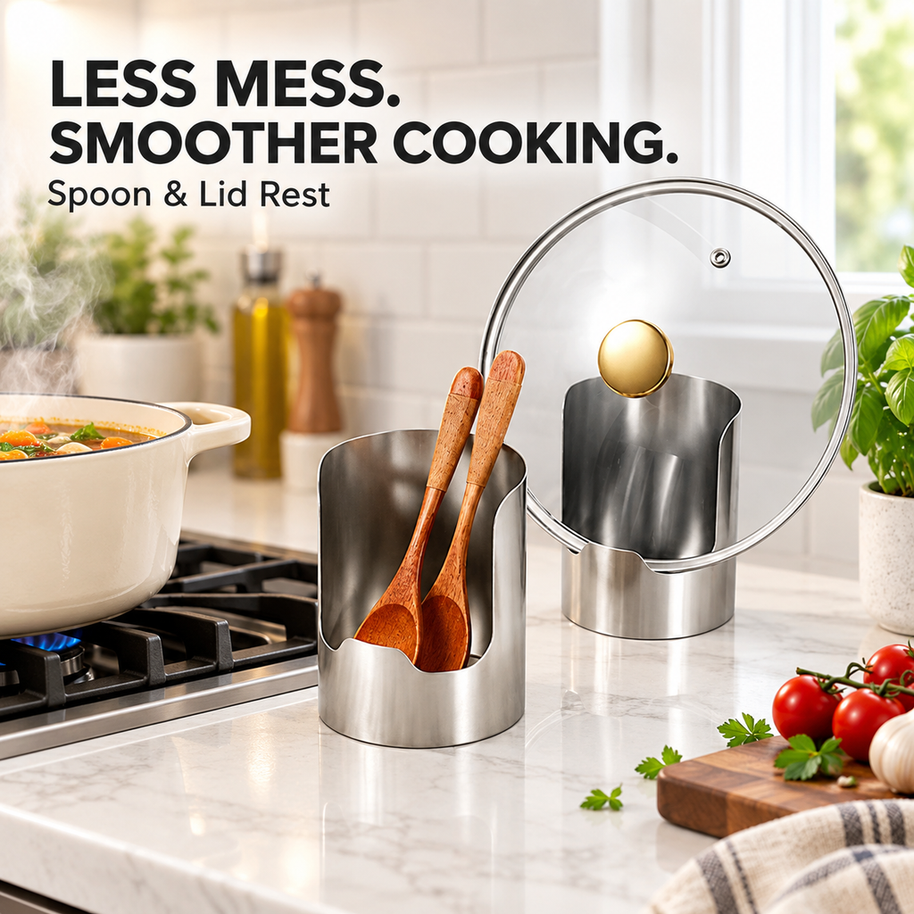 Stainless Steel Spoon & Lid Rest – Keep Counters Clean While Cooking