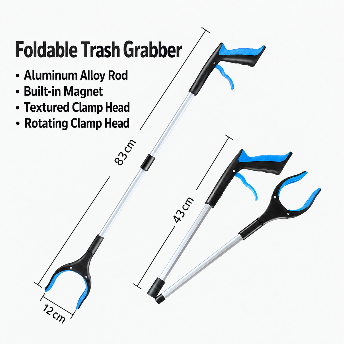 🔥 Foldable Grabber Reacher Tool – 83cm/109cm Long Reach Pickup Claw with Magnetic Tip