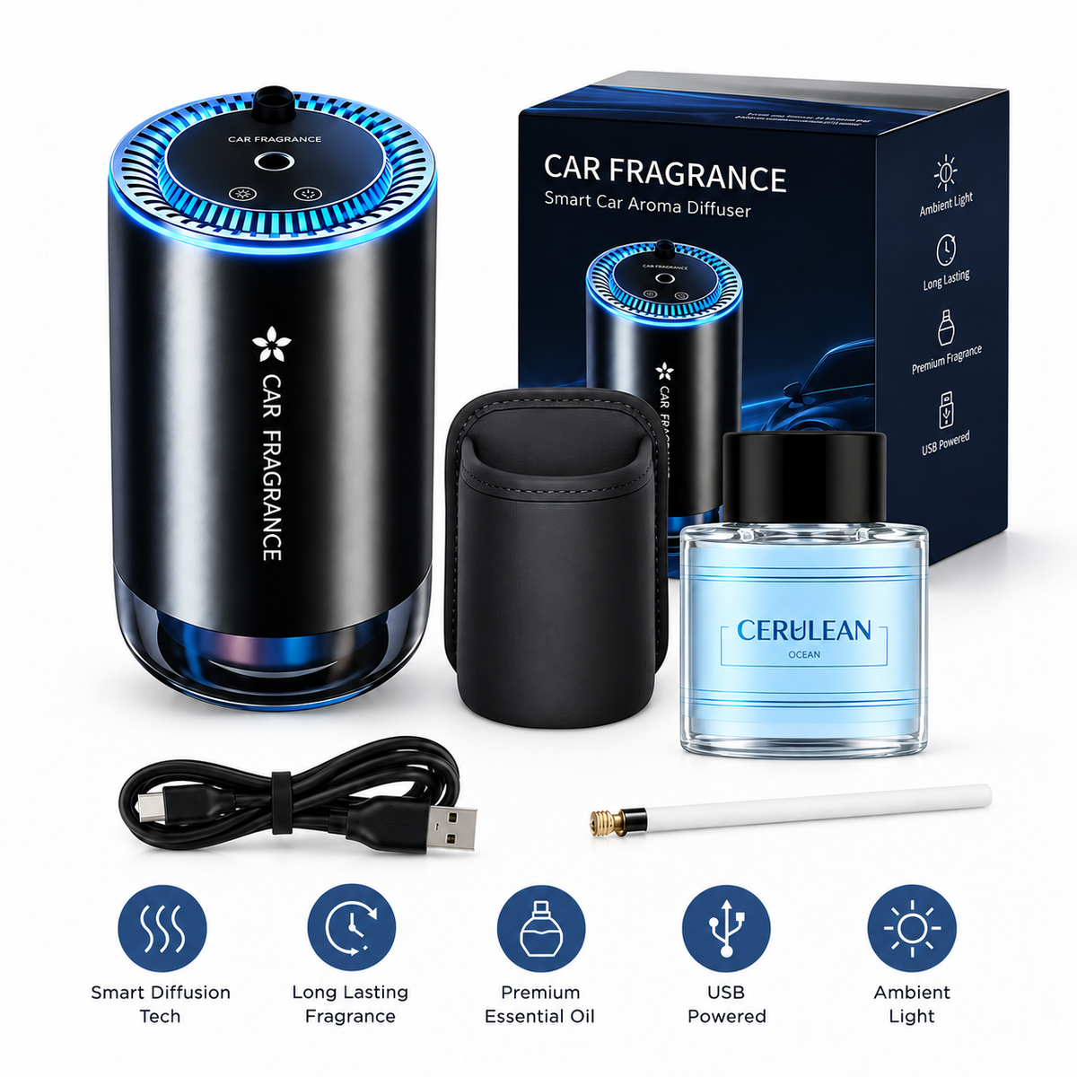 ✨ Smart Car Diffuser with RGB Ambient Light & Star Projector