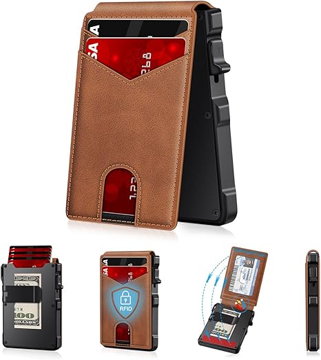 🔐 RFID Blocking Minimalist Pop-Up Wallet | One-Second Card Eject Design & Ultra Slim Pocket Wallet