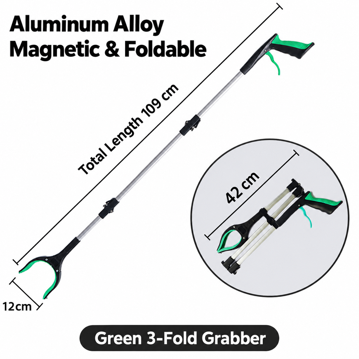 🔥 Foldable Grabber Reacher Tool – 83cm/109cm Long Reach Pickup Claw with Magnetic Tip