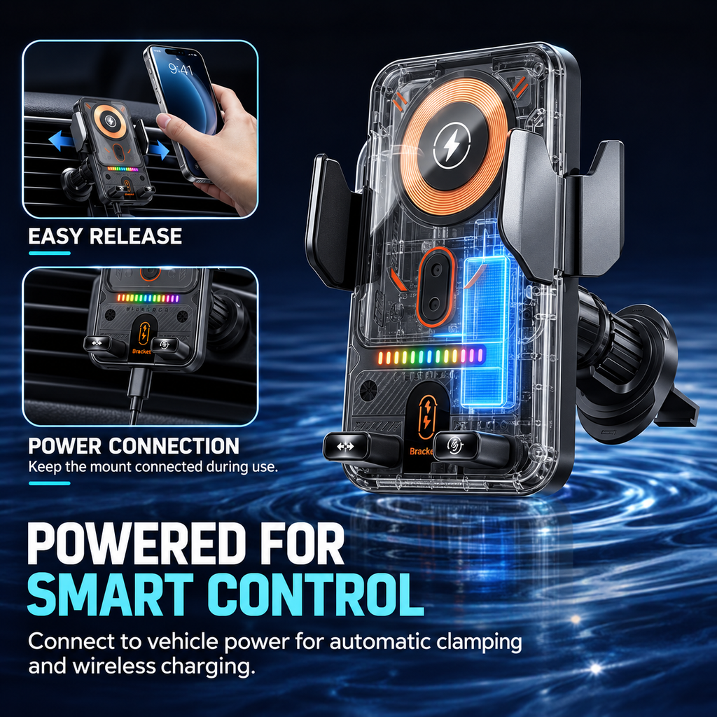 ⚡Smart 2-in-1 Car Phone Mount – 15W Wireless Charging & Auto-Rotating Grip