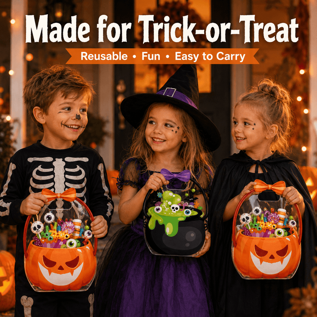 Pack Pumpkin Halloween Treat Bags – Resealable Clear Party Favour Bags with Handles