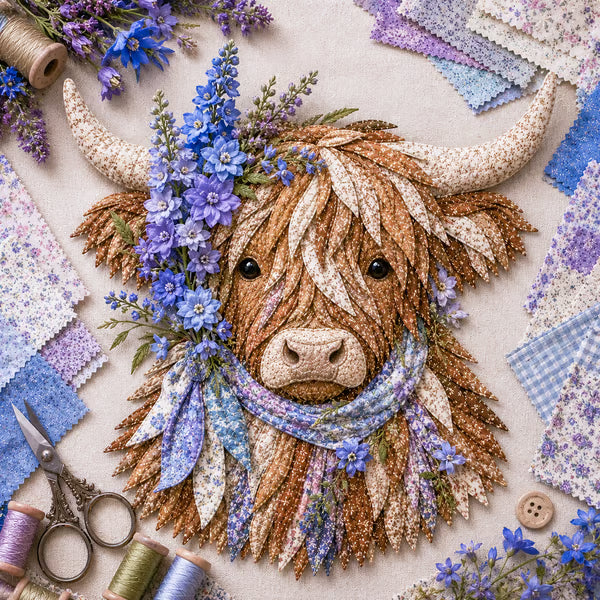 🐮💐🌸 Birth Flower Highland Cow 3D Layered Fabric Art DIY Kit | Complete Kit Included