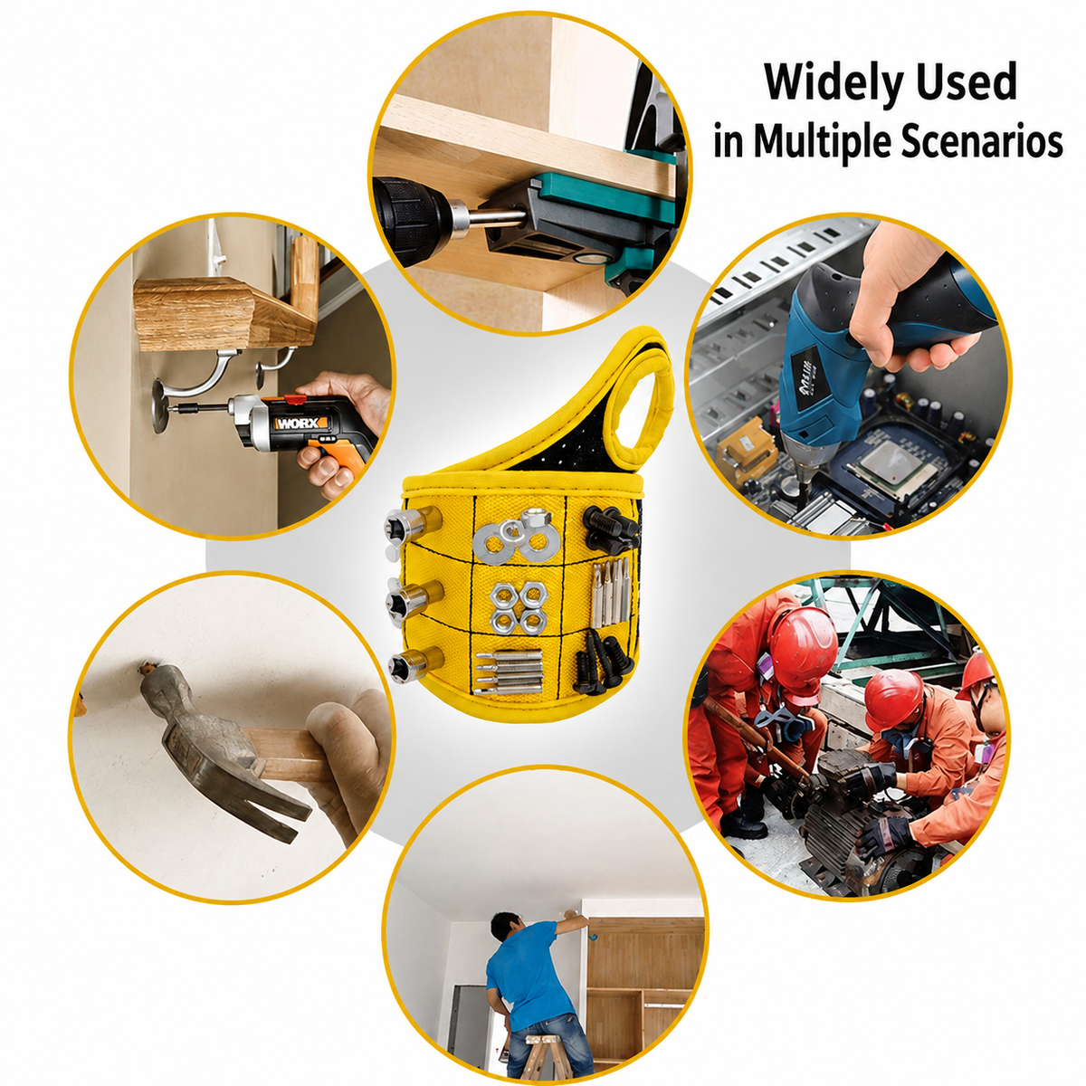 Magnetic Tool Wristband, Magnetic Wrist Holder for Screws Drill Bits Nuts, One Size for Left & Right Hand