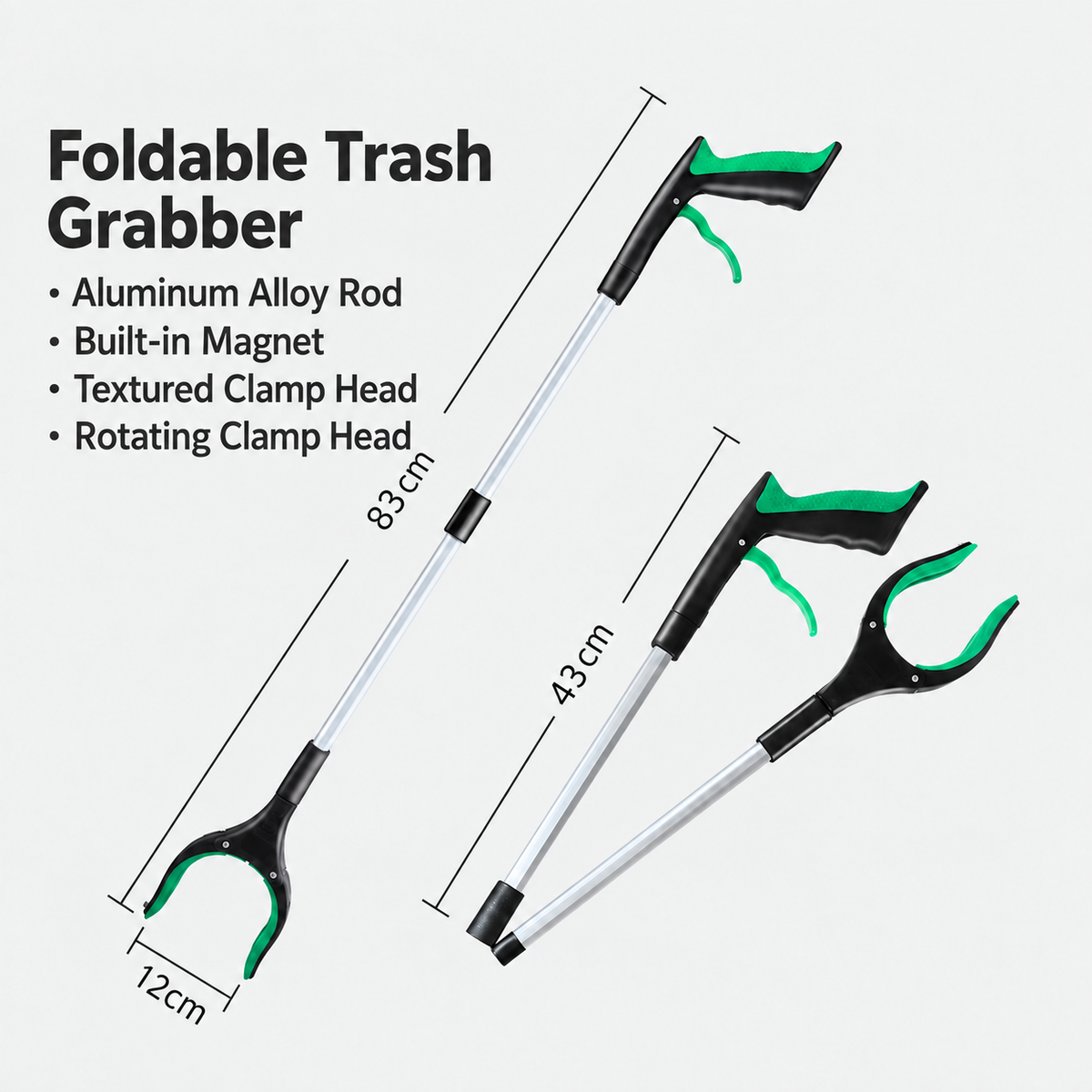 🔥 Foldable Grabber Reacher Tool – 83cm/109cm Long Reach Pickup Claw with Magnetic Tip