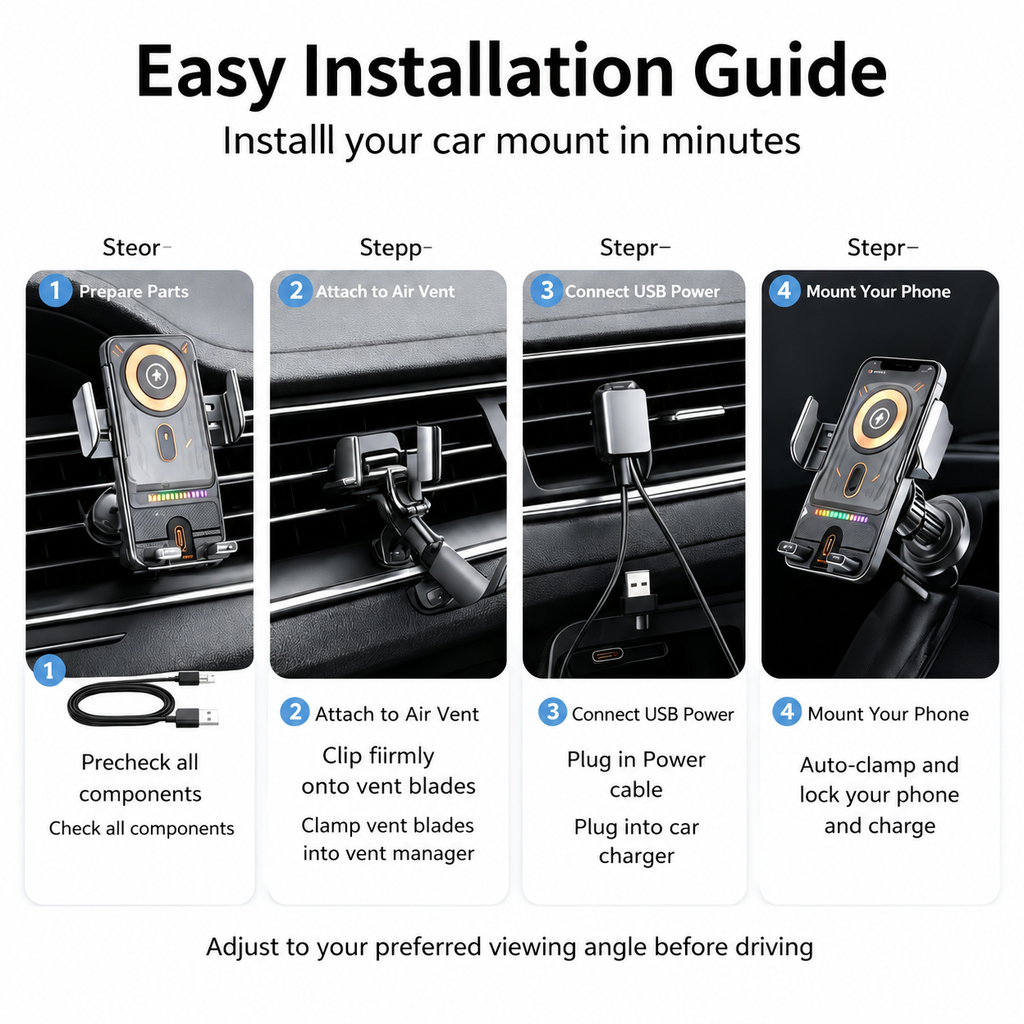 Auto-Clamping Car Wireless Charger, 15W Qi Fast Charging