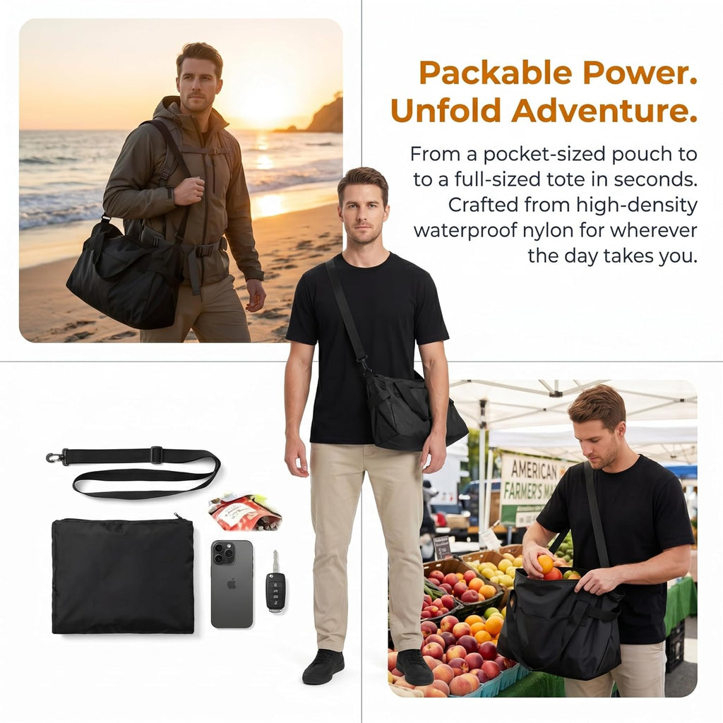 2-in-1 Convertible Tote Bag and Picnic Blanket, Water Resistant Oxford Fabric Reusable Pull-Strap Carryall