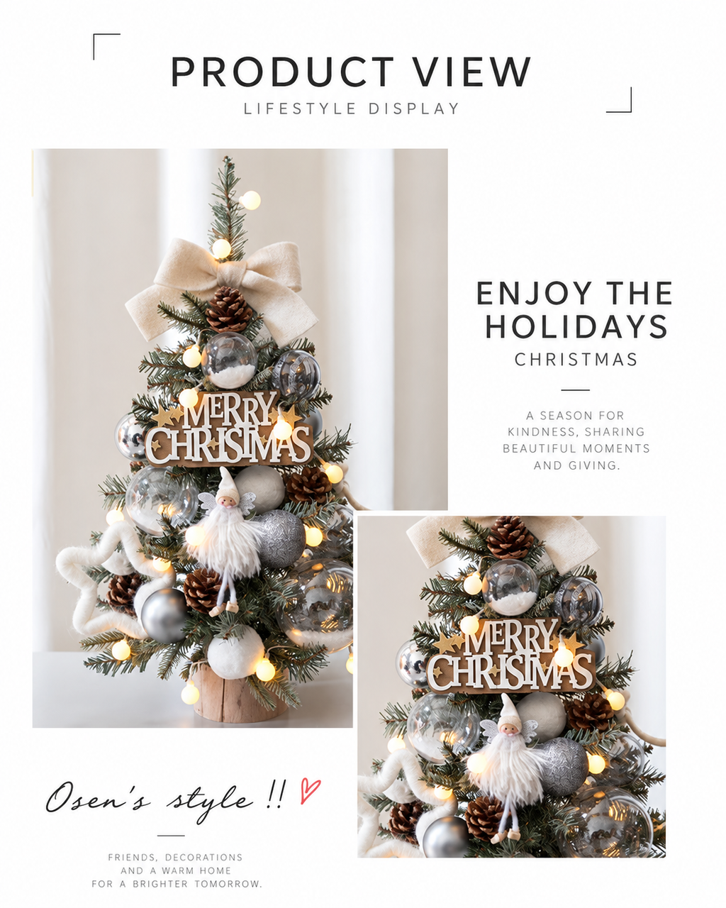 🎄Lighted Tabletop Christmas Tree – Pre-Decorated Holiday Tree with Ornaments & Warm Lights