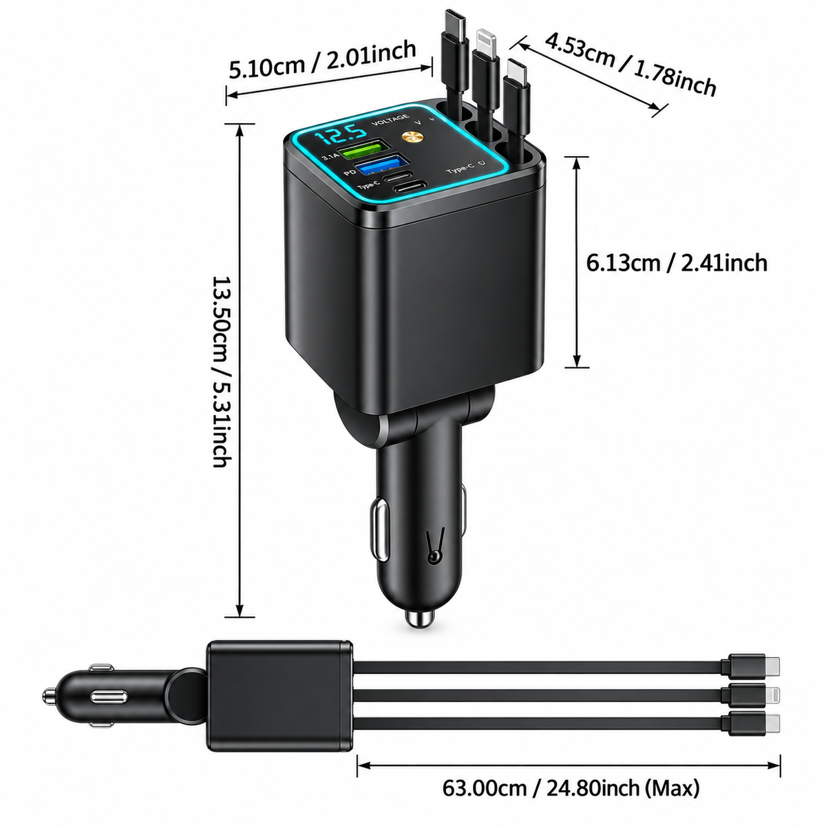 🔥7-in-1 Retractable Car Charger – 120W Fast Charging & Galaxy Light