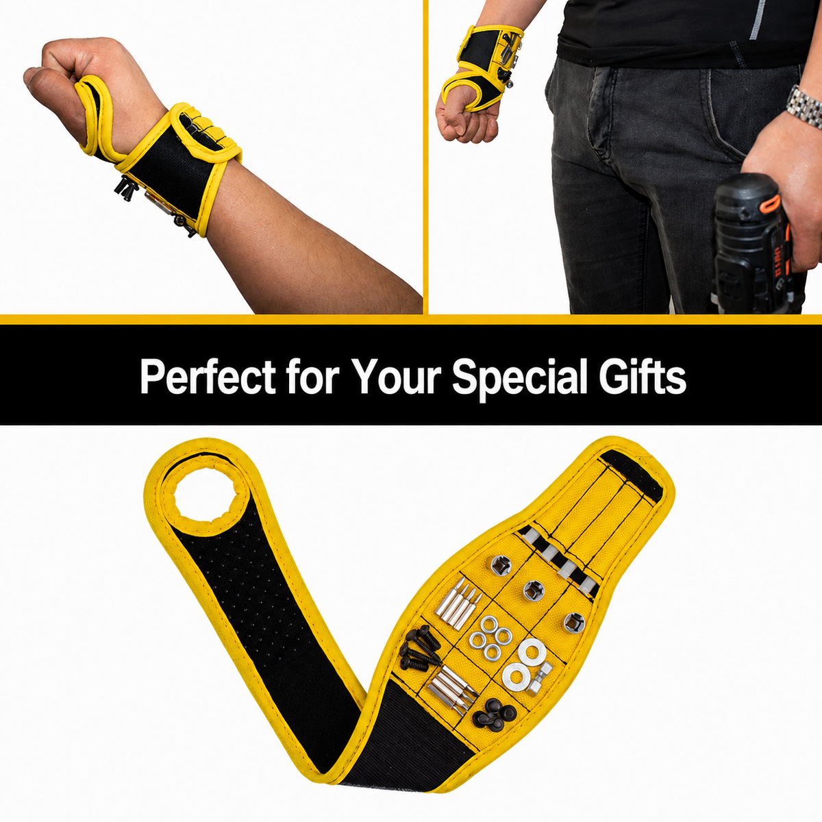 Magnetic Tool Wristband, Magnetic Wrist Holder for Screws Drill Bits Nuts, One Size for Left & Right Hand