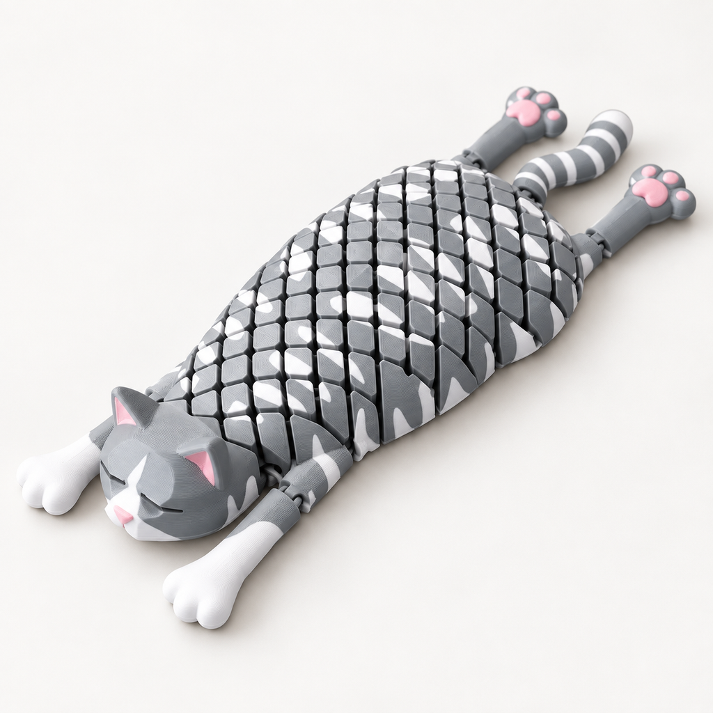 3D Printed Flexi Cat Fidget Toy – Articulated Desk Pet