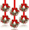 6-Pack 10" Christmas Mini Cabinet Wreaths for Kitchen with Ribbon Bows Red Berry