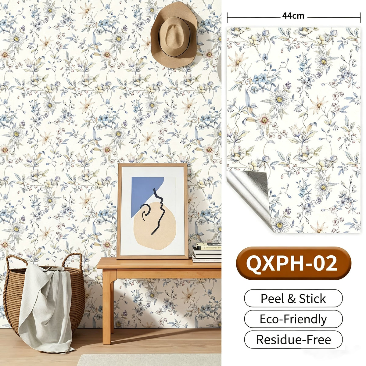 Cottagecore Peel and Stick Wallpaper | Vintage Floral Removable Wall Decor