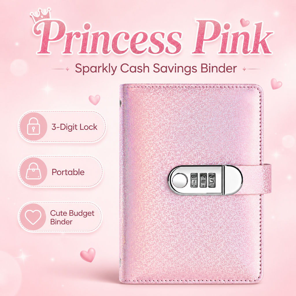 ✨ SparkleLock Cash Savings Binder with 3-Digit Combination Lock – 100-Page Cash Stuffing Budget Organizer for Savings Challenges, Money Goals & Gifts 💖