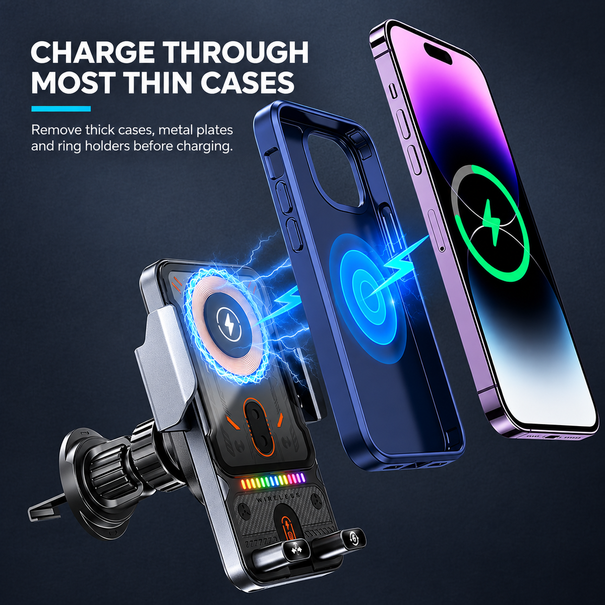 ⚡Smart 2-in-1 Car Phone Mount – 15W Wireless Charging & Auto-Rotating Grip