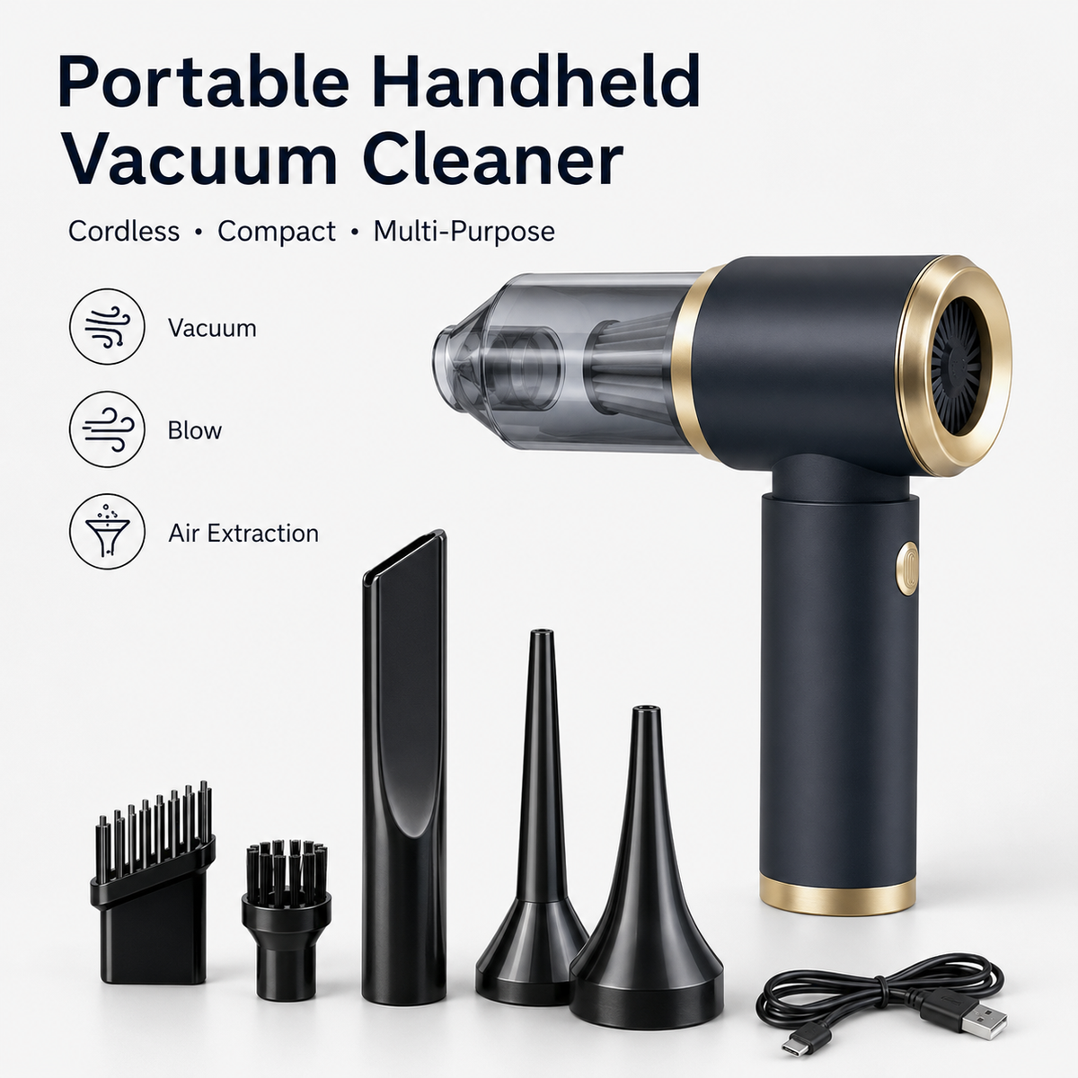 Household portable handheld vacuum cleaner for window gaps and hair dryer