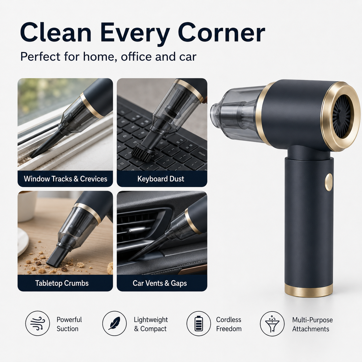 Household portable handheld vacuum cleaner for window gaps and hair dryer