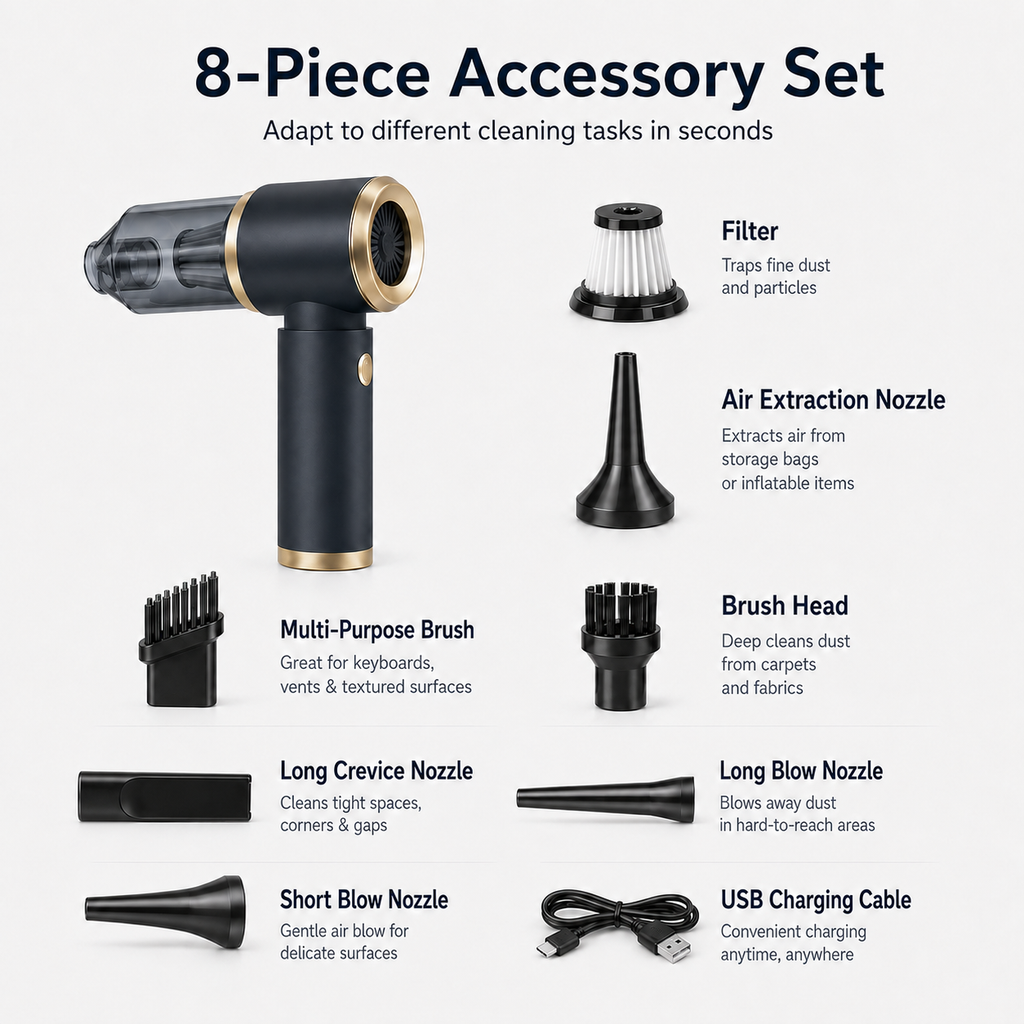 Household portable handheld vacuum cleaner for window gaps and hair dryer