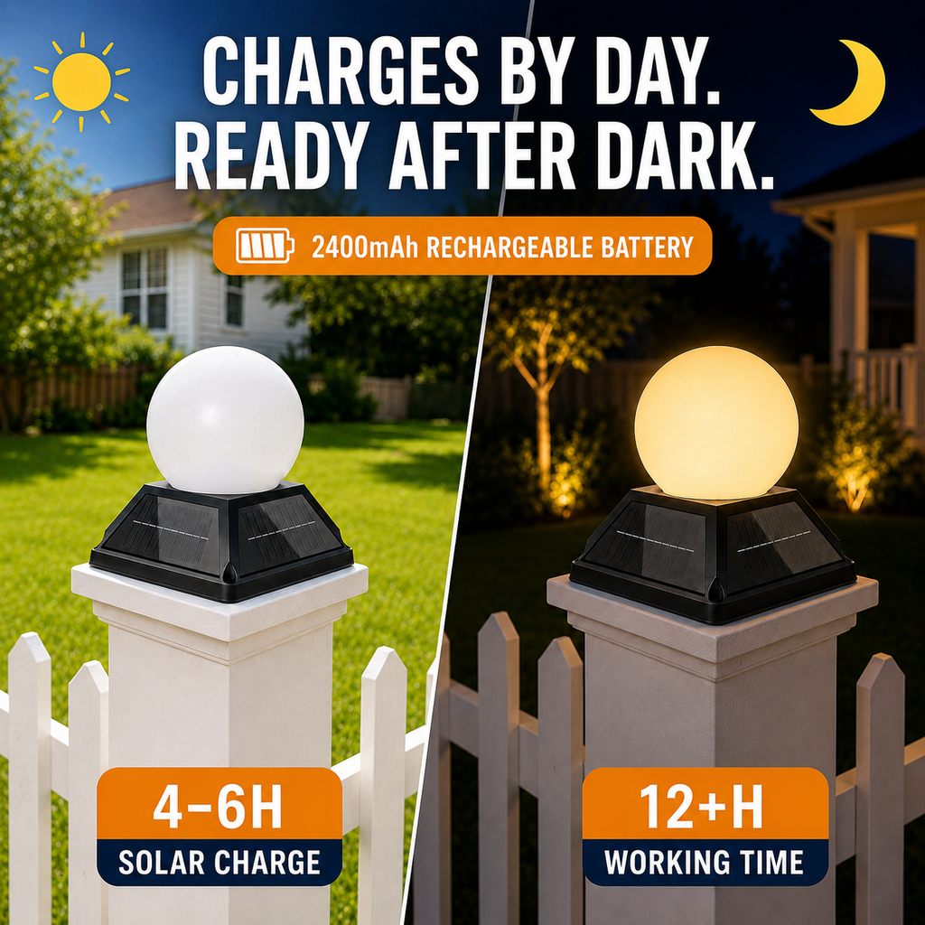 ☀️ 3-Color Dimmable Solar Post Light with Remote – 2400mAh, IP65 Waterproof
