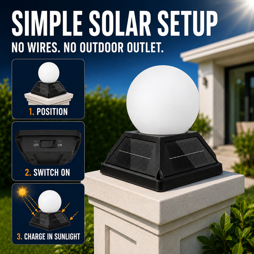 ☀️ 3-Color Dimmable Solar Post Light with Remote – 2400mAh, IP65 Waterproof