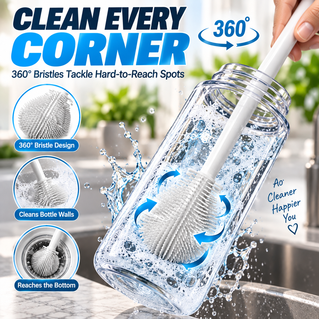 🧼360° Silicone Bottle Cleaning Brush with Long Handle